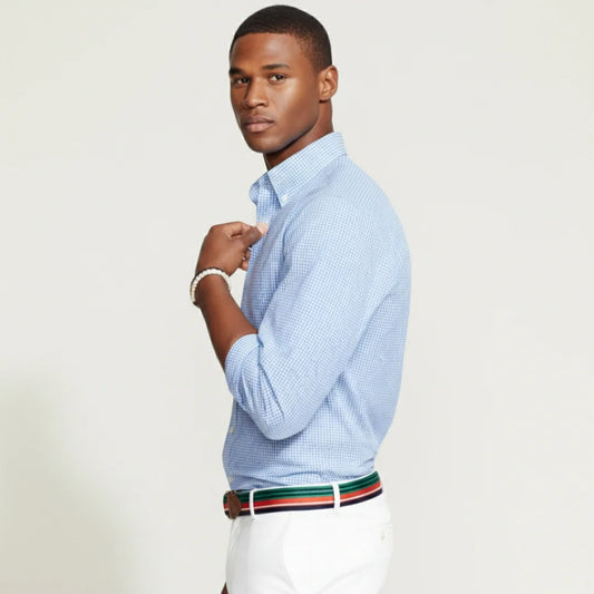 Camisa de Cuadros Azul Claro Manga Larga para Hombre – Casual Premium