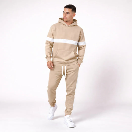 Sudadera Hombre Con Capucha y Bolsillo Canguro Franja Blanca D01
