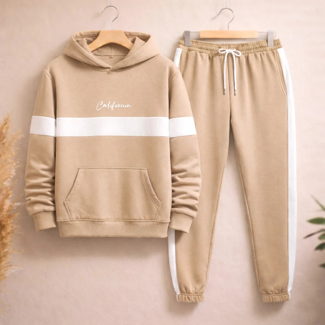 Sudadera Hombre Con Capucha y Bolsillo Canguro Franja Blanca D01 CA