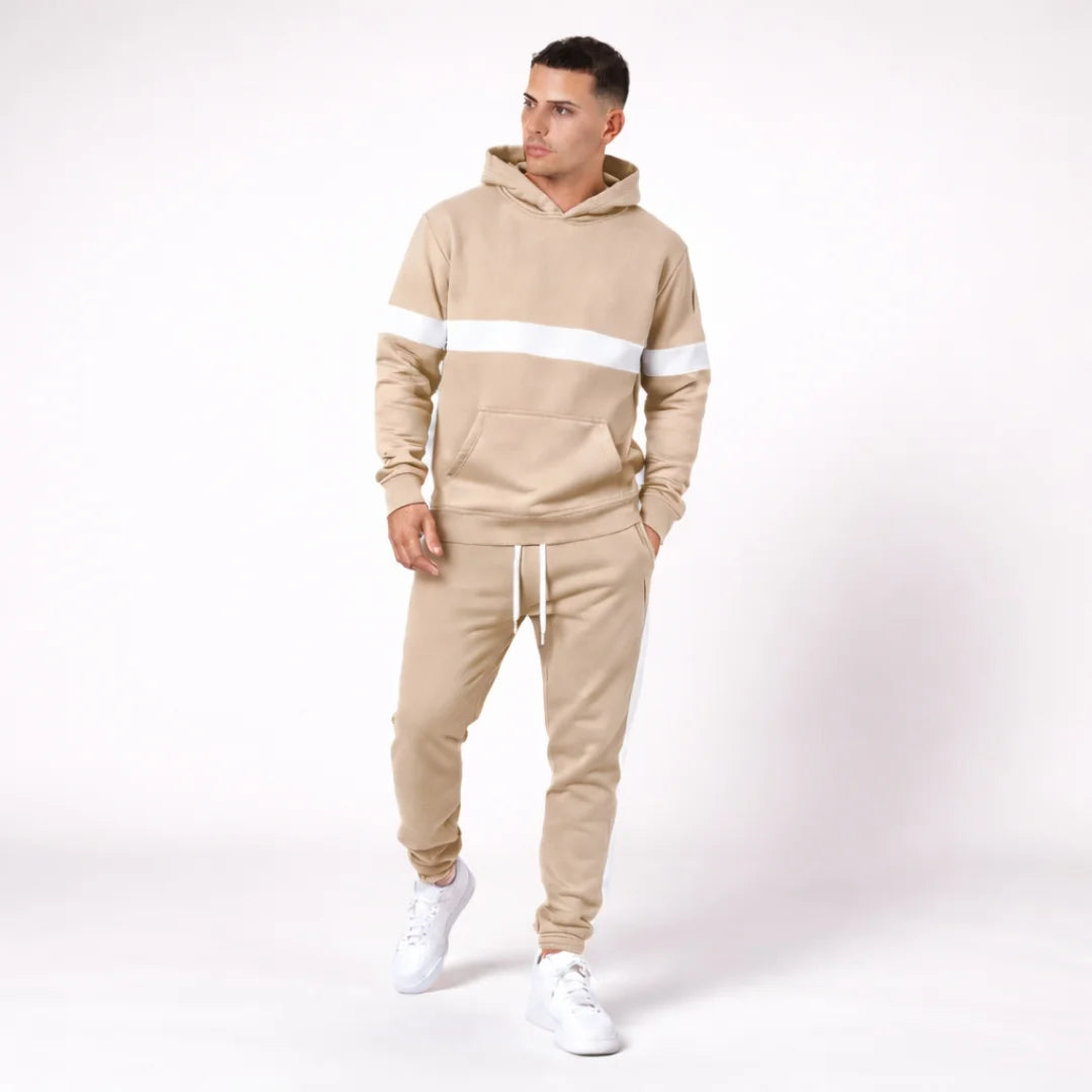 Sudadera Hombre Con Capucha y Bolsillo Canguro Franja Blanca (D01)