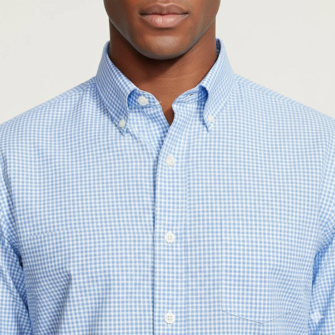 Camisa de Cuadros Azul Claro Manga Larga para Hombre – Casual Premium