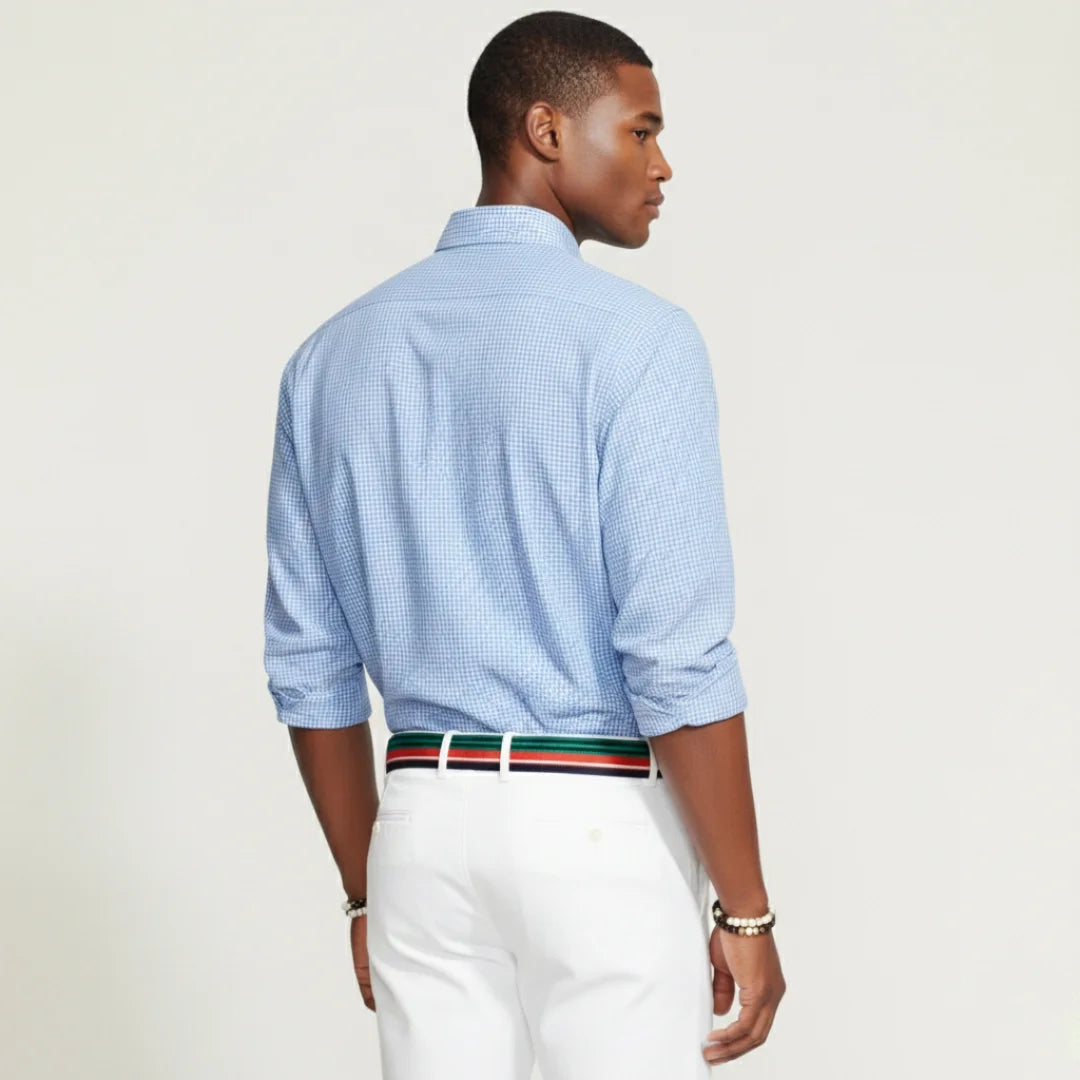 Camisa de Cuadros Azul Claro Manga Larga para Hombre – Casual Premium