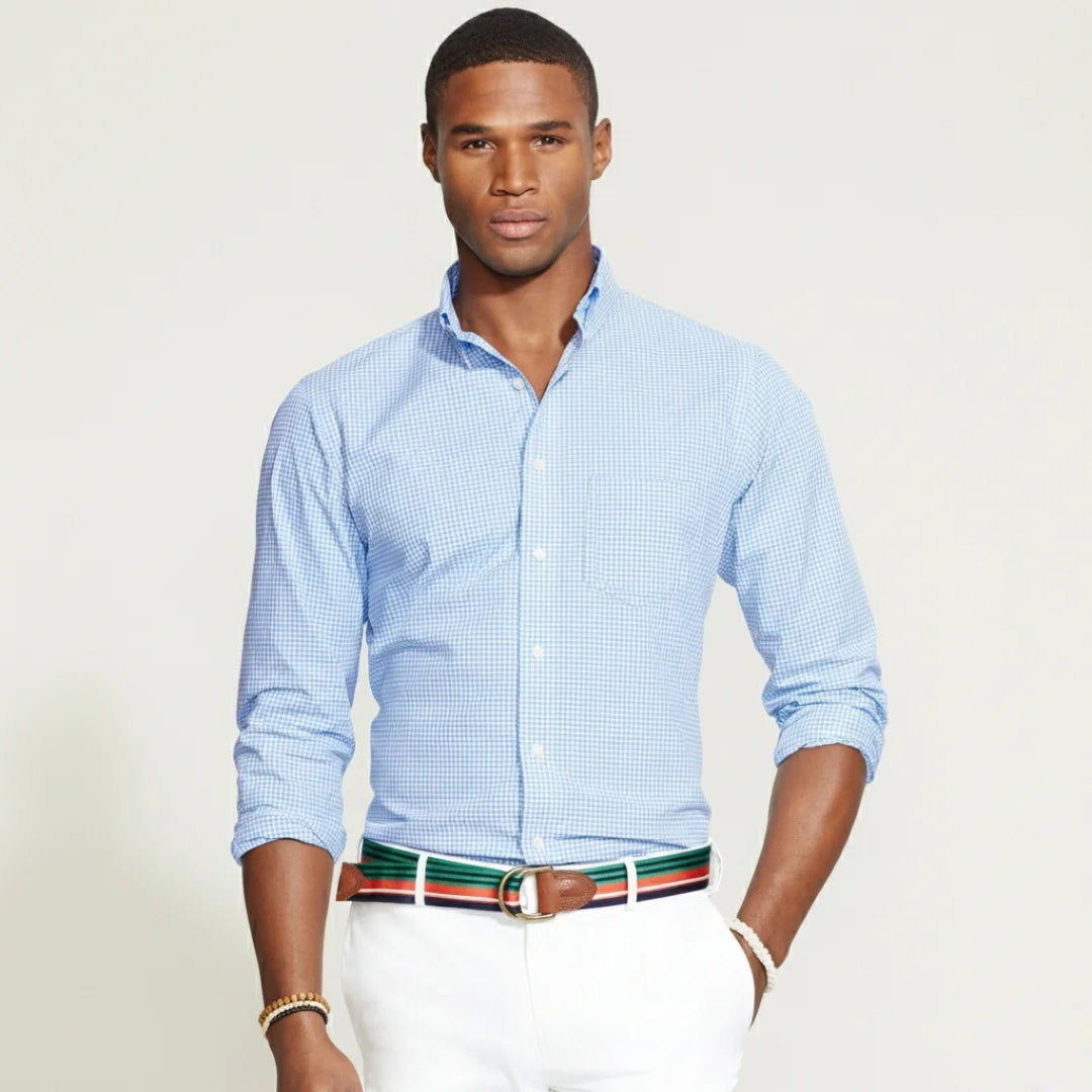 Camisa de Cuadros Azul Claro Manga Larga para Hombre – Casual Premium