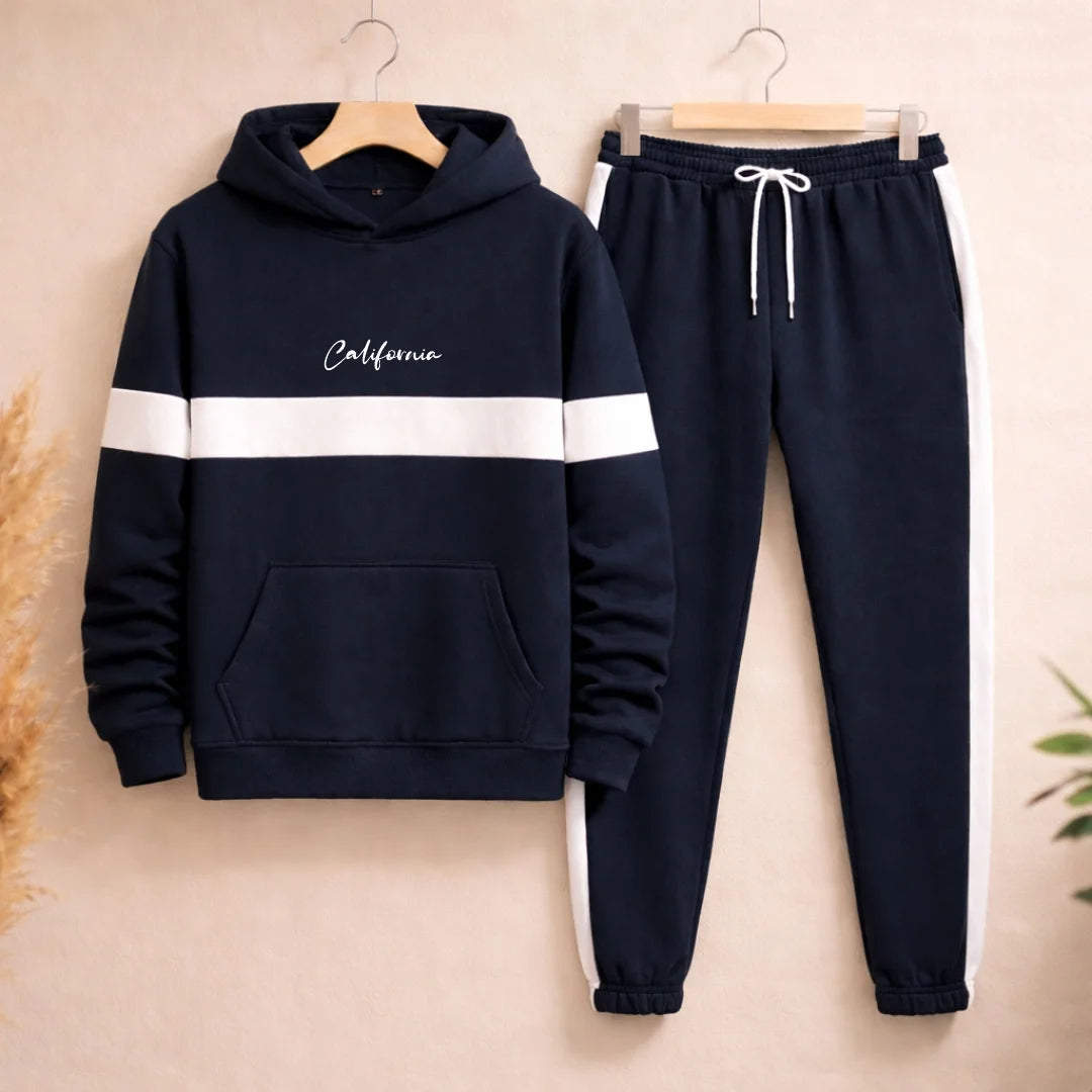 Sudadera Hombre Con Capucha y Bolsillo Canguro Franja Blanca D01 CA