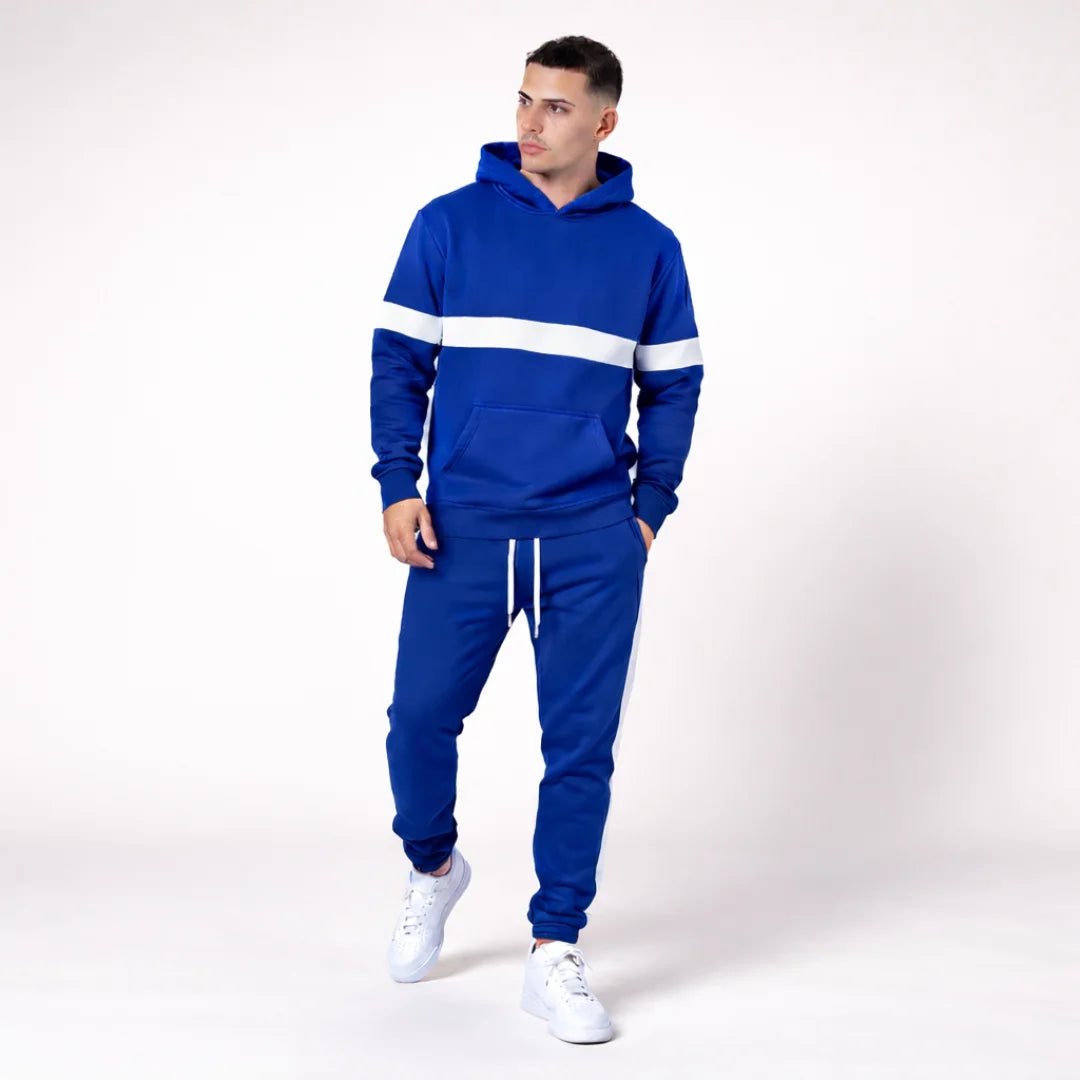 Sudadera Hombre Con Capucha y Bolsillo Canguro Franja Blanca (D01)