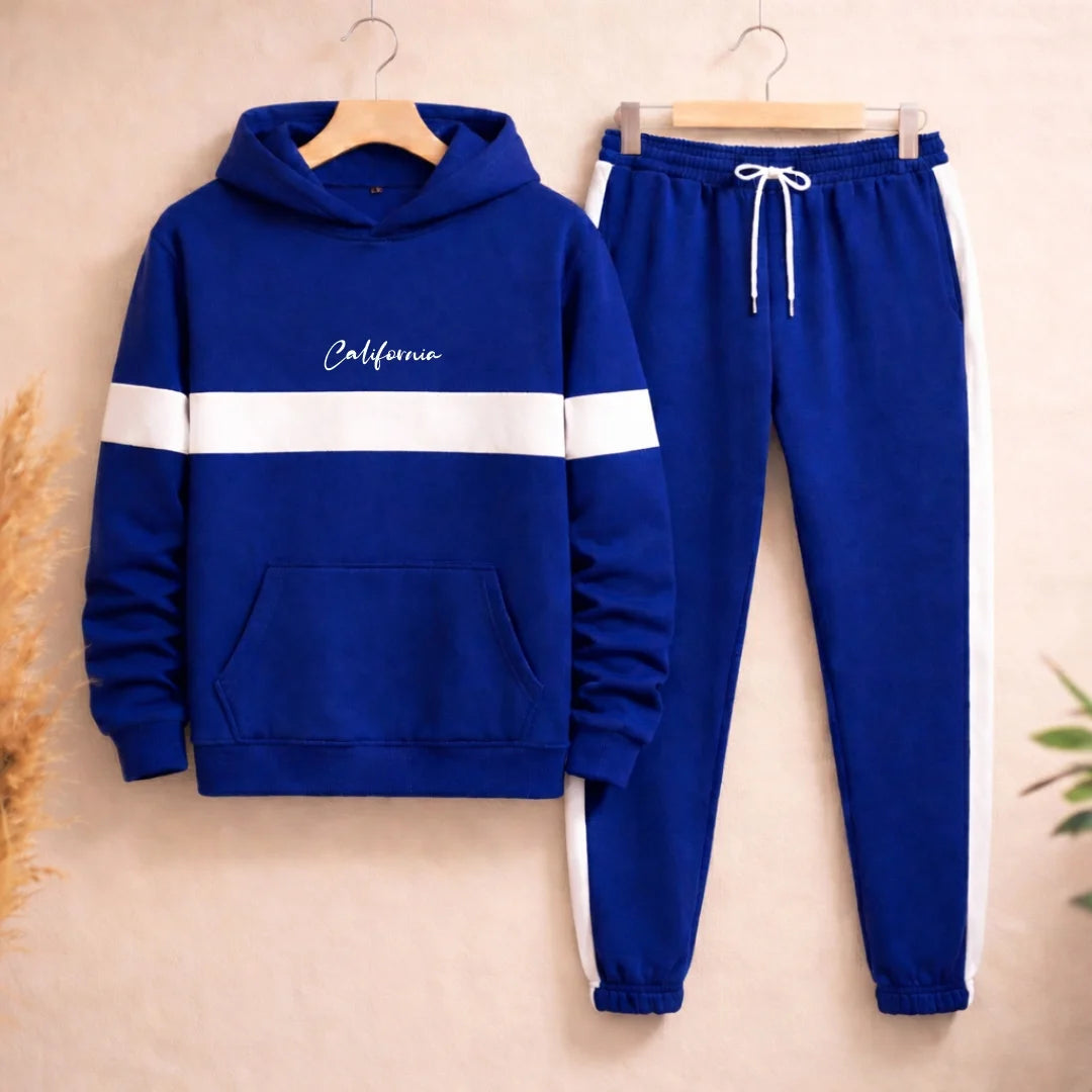 Sudadera Hombre Con Capucha y Bolsillo Canguro Franja Blanca D01 CA