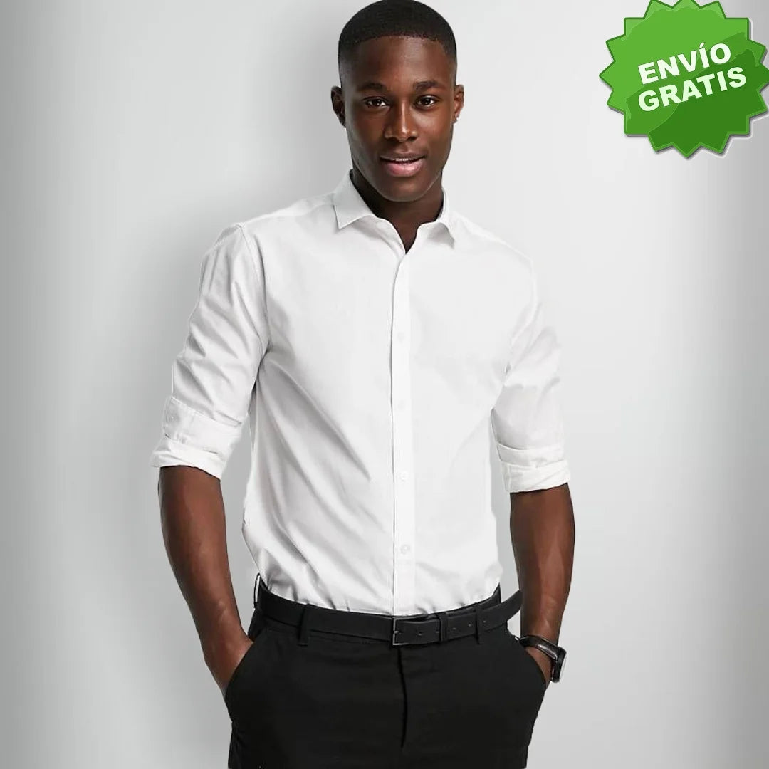 Camisa Slim Manga Larga Unicolor Para Hombre (Ref. 200)