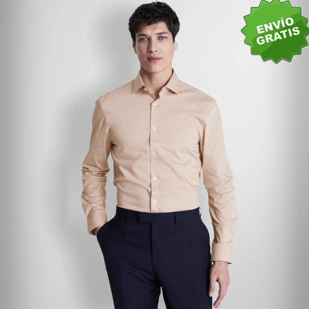 Camisa Slim Manga Larga Unicolor Para Hombre (Ref. 200)