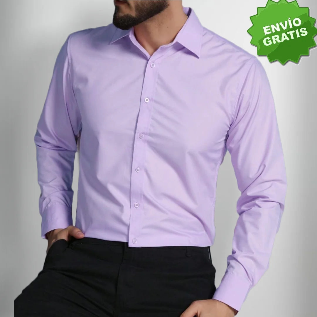 Camisa Slim Manga Larga Unicolor Para Hombre (Ref. 200)