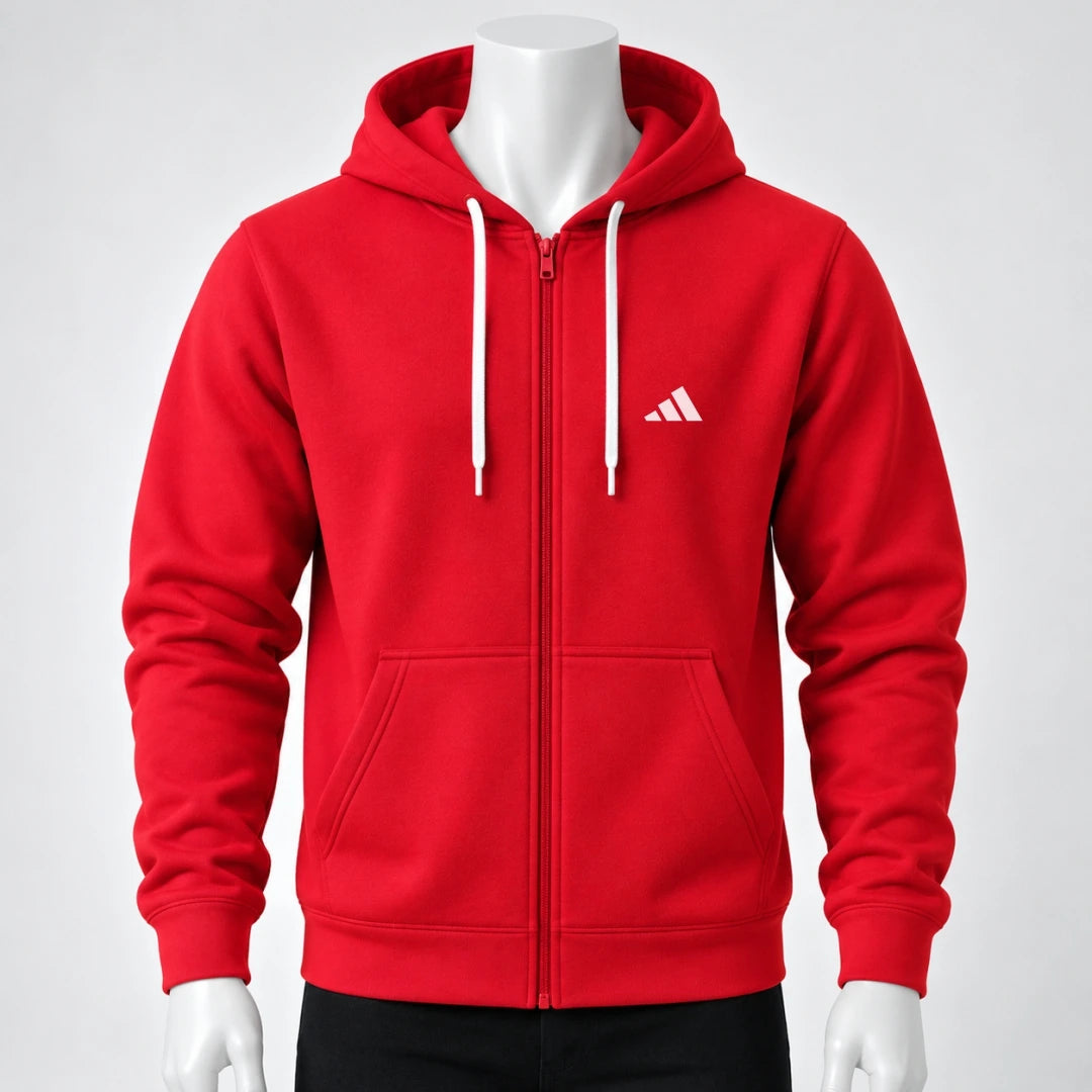 Buso Hoodie Rojo para Hombre – Capucha, Bolsillo Canguro y Cierre Frontal (E01)