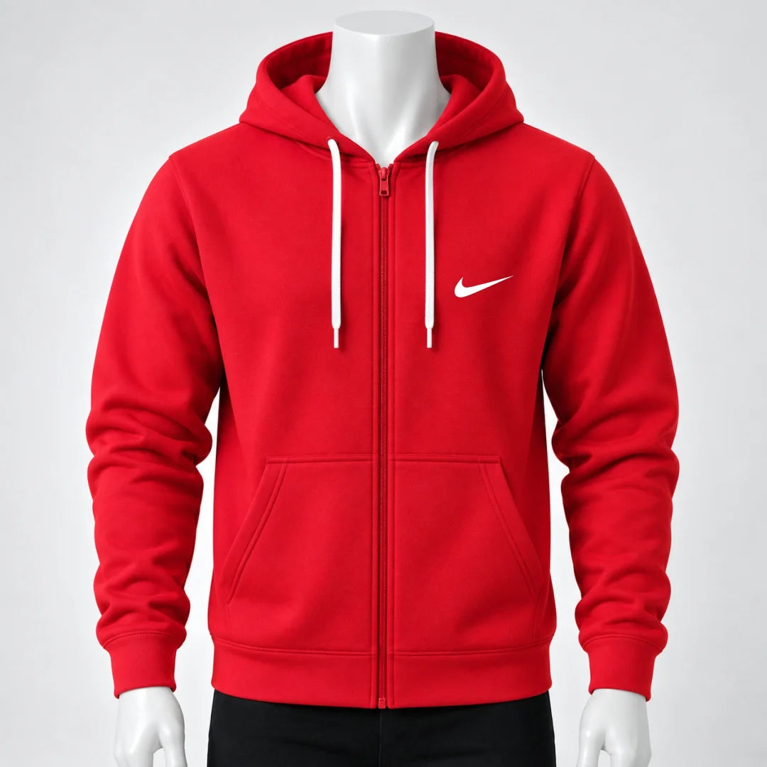 Buso Hoodie Rojo para Hombre – Capucha, Bolsillo Canguro y Cierre Frontal Nike (E01)