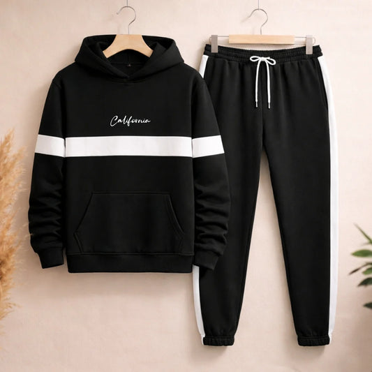 Sudadera Hombre Con Capucha y Bolsillo Canguro Franja Blanca D01 CA