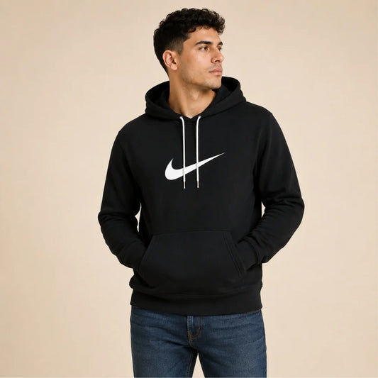 Hoodie Unicolor Estampado - Capucha Bolsillo Canguro B01 NK
