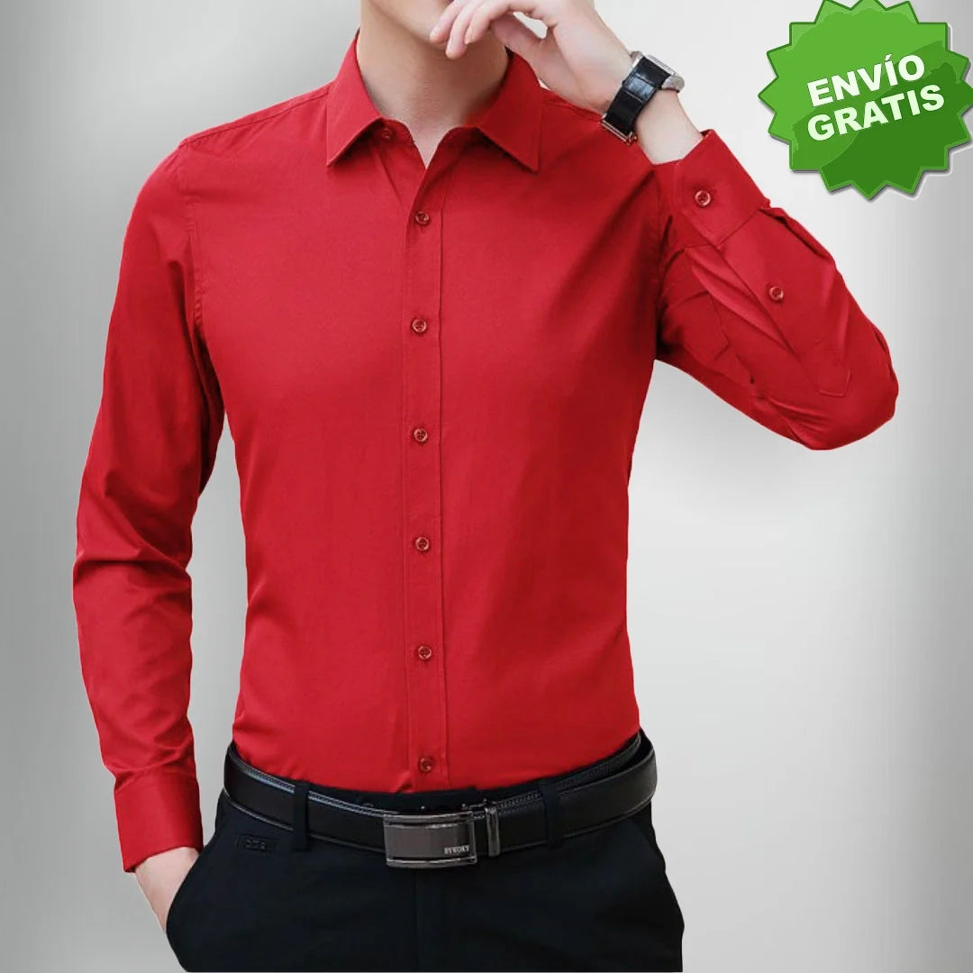 Camisa Slim Manga Larga Unicolor Para Hombre (Ref. 200)