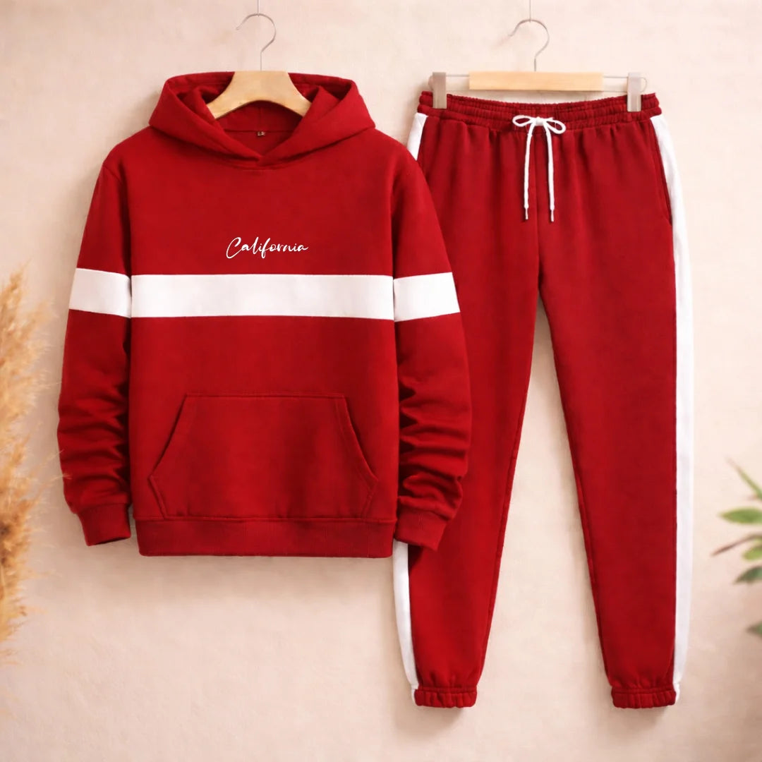 Sudadera Hombre Con Capucha y Bolsillo Canguro Franja Blanca D01 CA