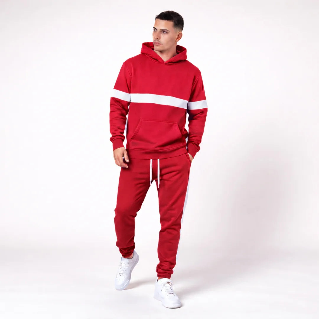 Sudadera Hombre Con Capucha y Bolsillo Canguro Franja Blanca (D01)