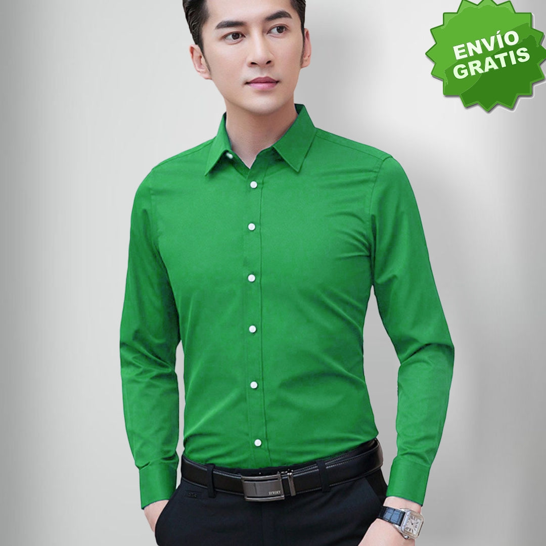 Camisa Slim Manga Larga Unicolor Para Hombre (Ref. 200)
