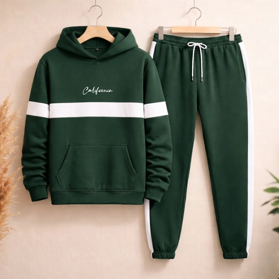 Sudadera Hombre Con Capucha y Bolsillo Canguro Franja Blanca D01 CA