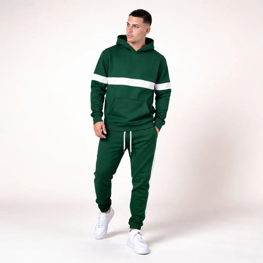 Sudadera Hombre Con Capucha y Bolsillo Canguro Franja Blanca (D01)