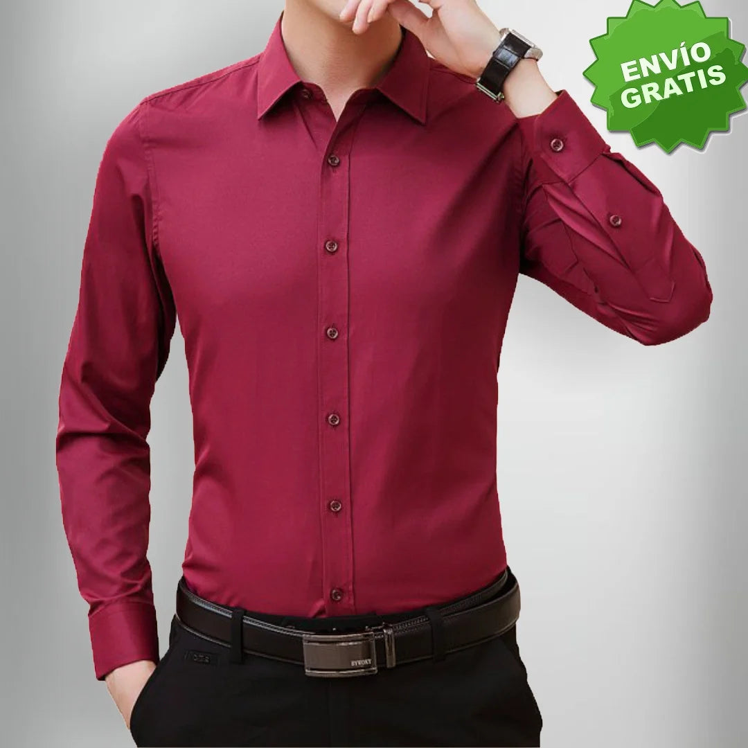 Camisa Slim Manga Larga Unicolor Para Hombre (Ref. 200)